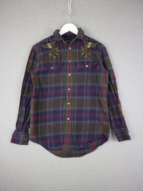 Polo Ralph Lauren Embroidered Birds Checkered Womens Small Relaxed Fit